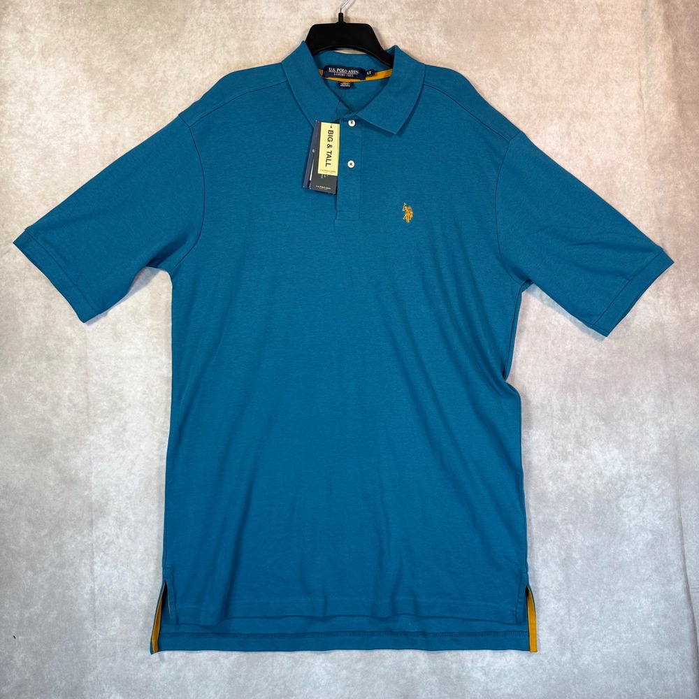 U.S. Polo Assn Polo Shirt Men LT Teal Solid Luxury Feel Big & Tall Short Sleeve